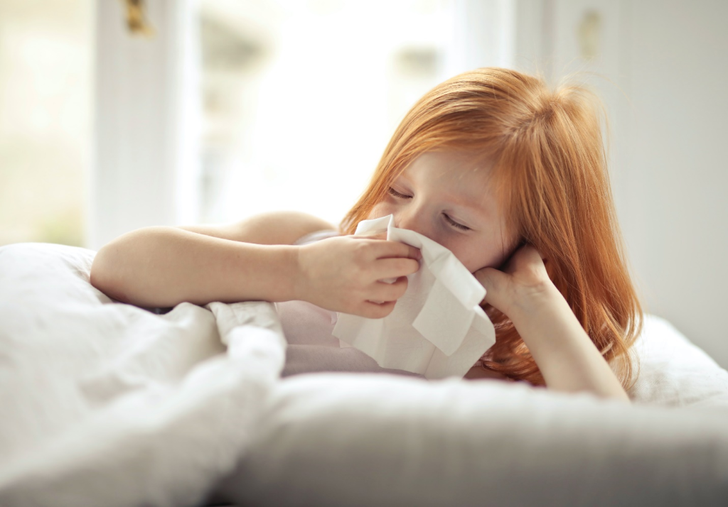 A sick child taking rest