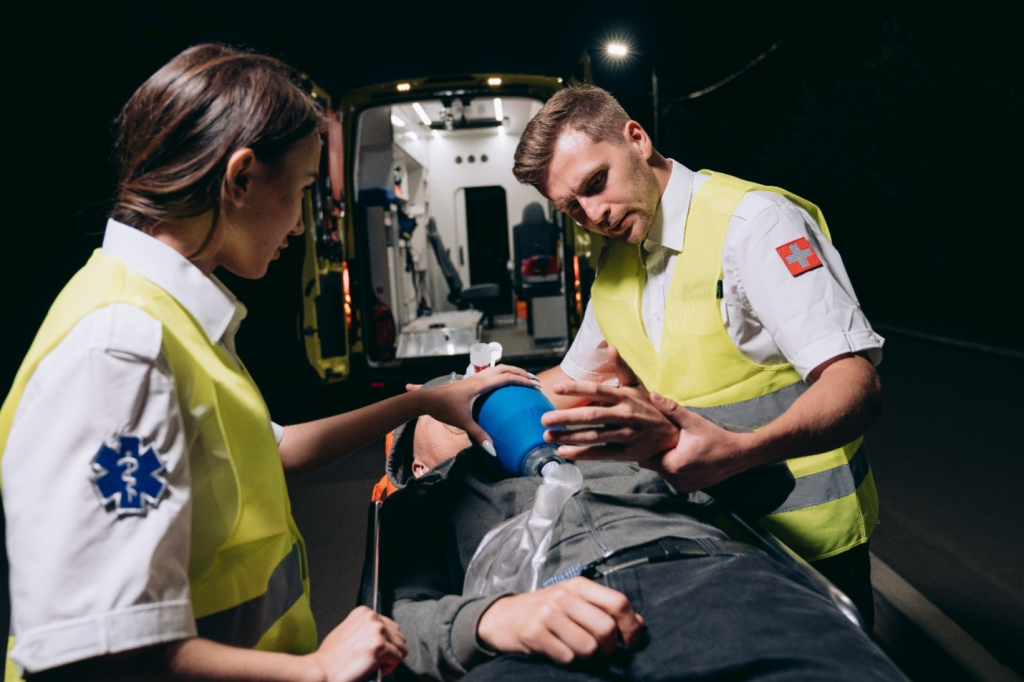 Paramedics taking a person to the hospital