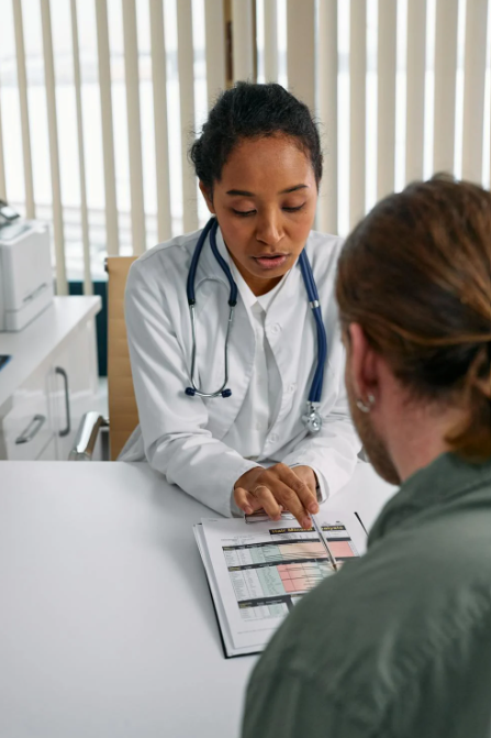 Doctor reviewing a chart with a patient.
