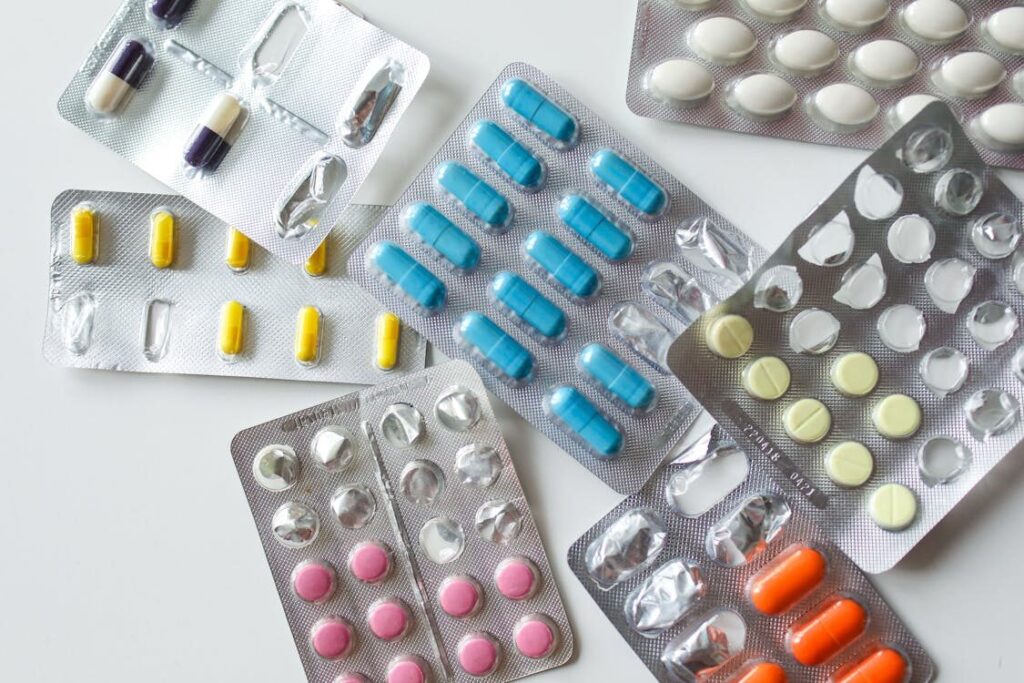blister packs of various medicines